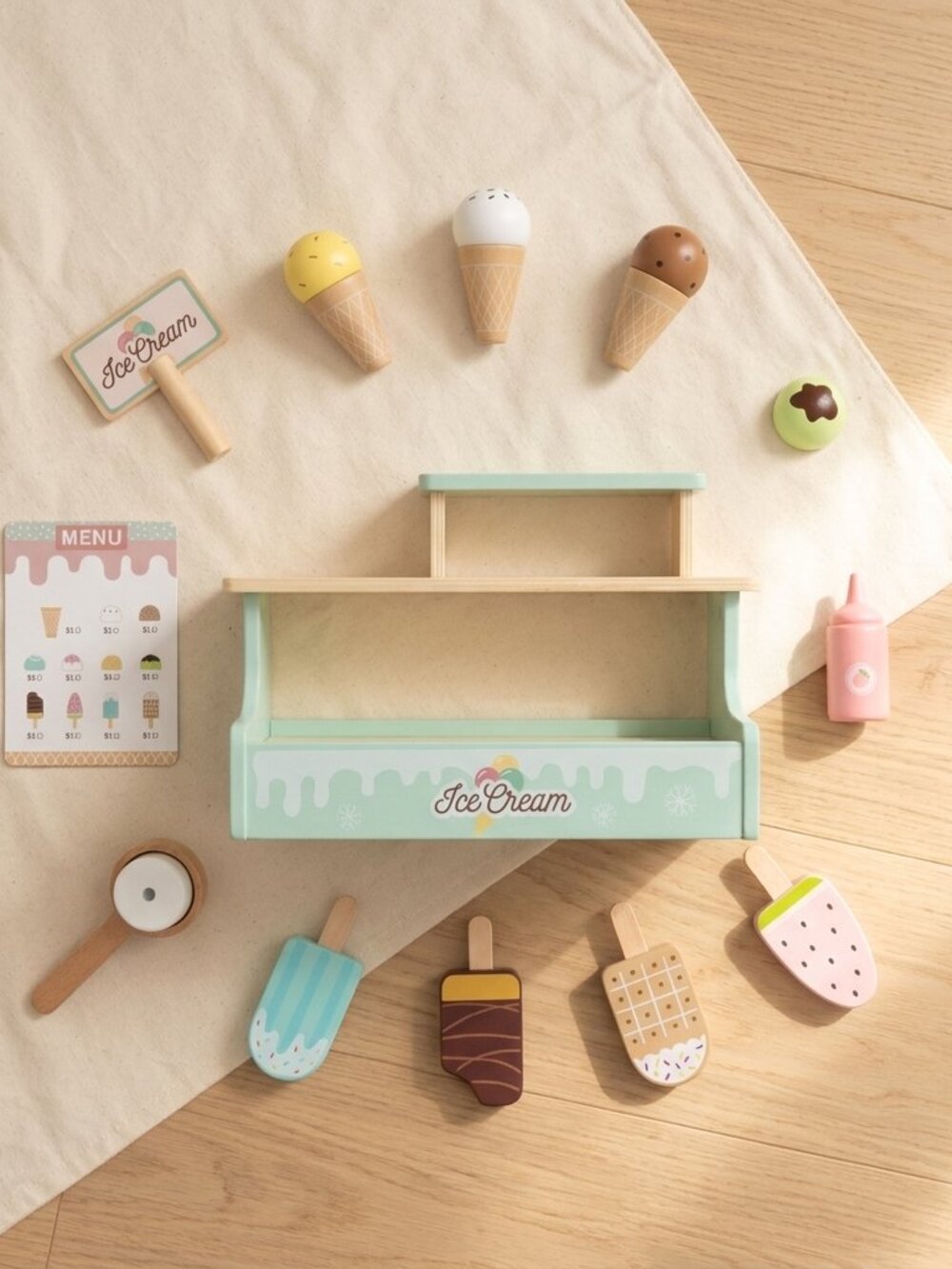 Montessori Wooden Ice Cream Shop Pretend Play Toy Set New - Picture 12 of 13